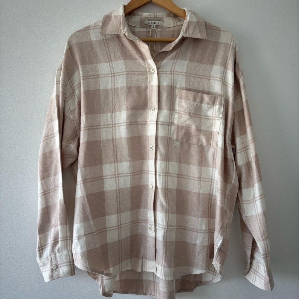 NWT Z Supply Evereve River Plaid Button Up in Putty Sold Out Online Size M Cottn - Picture 6 of 13